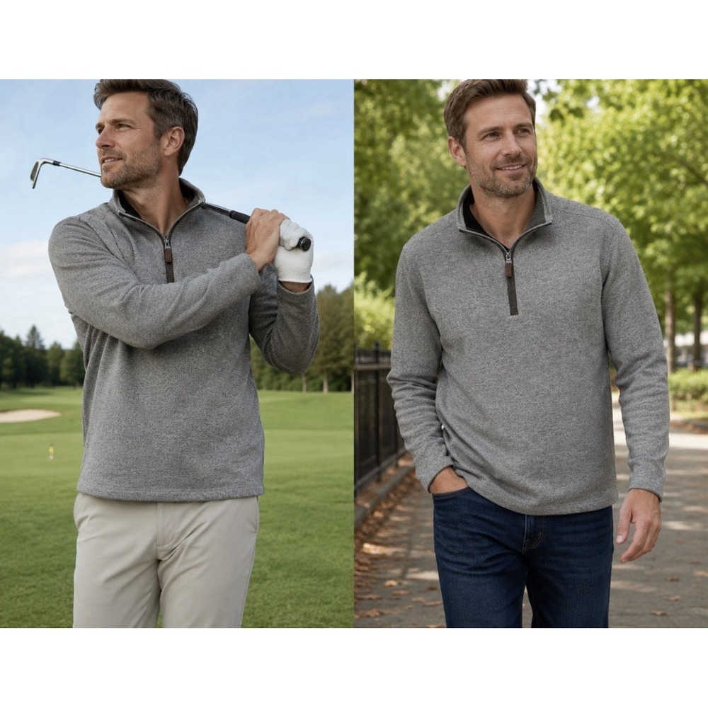 GH Bass & Co Mens Quarter Zip Pullover Fleece Lined Sweater Gray  Size XXL